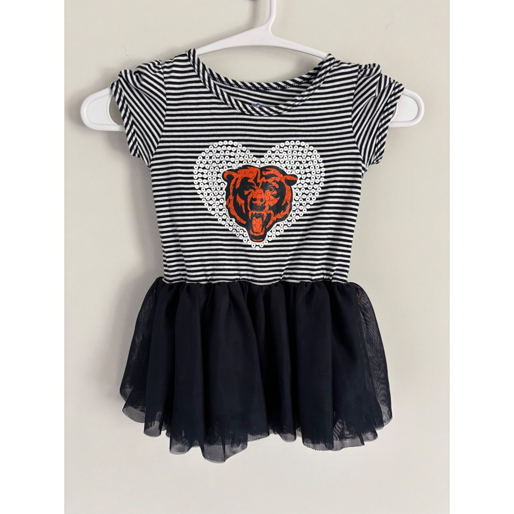 NFL Chicago Bears Toddler Girls Striped Sequin Heart Tutu Dress 2T Blue White